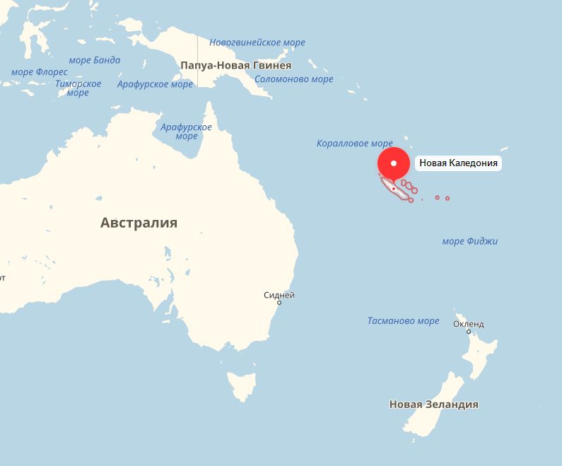 Новая Каледония на карте